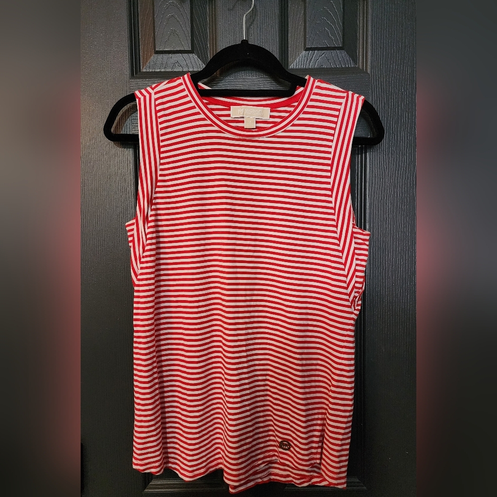 Michael Kors Red and White Striped Sleeveless Top
